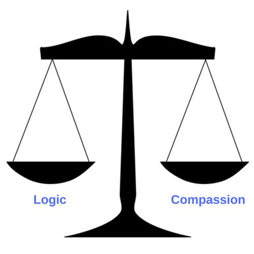 The Scales of Justice with logic on one side and compassion on the other