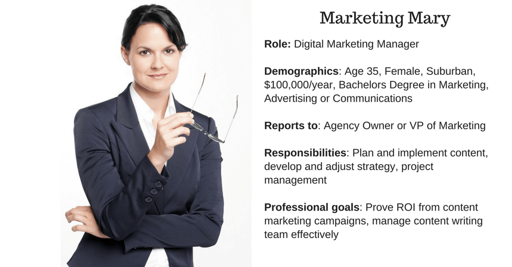 Buyer persona example of Marketing Mary with data