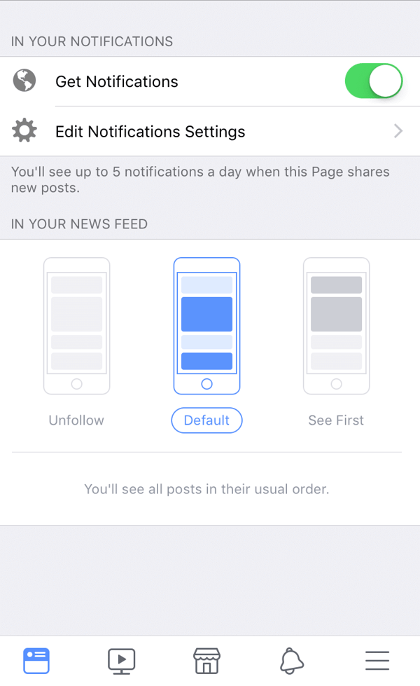 Screenshot of Facebook’s Following settings