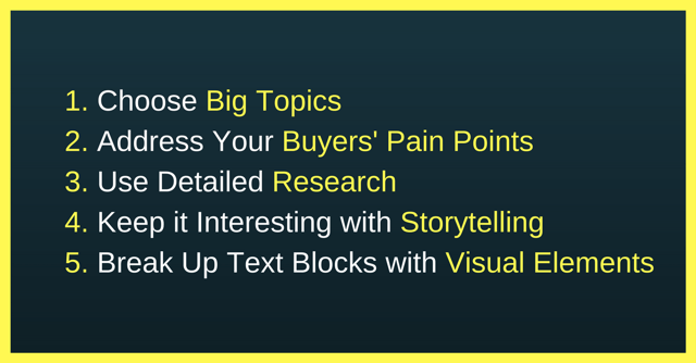 Graphic with five tips for successful long-form content