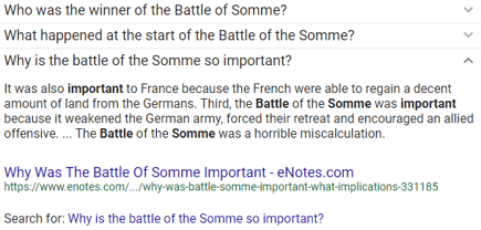 Screenshot of a related questions box showing an answer with only three sentences