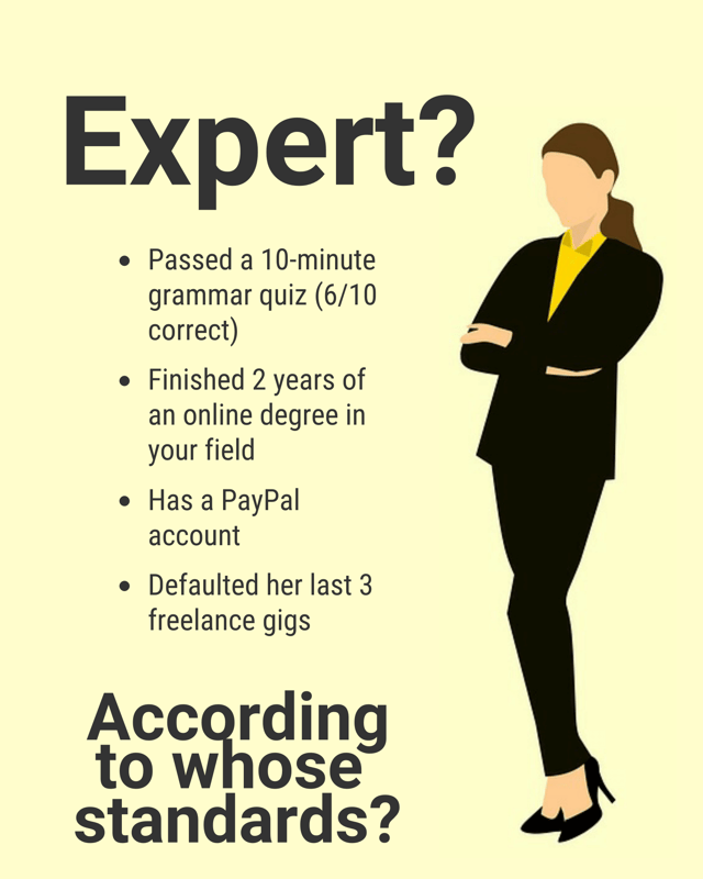 Illustration of a faceless woman in a suit with text