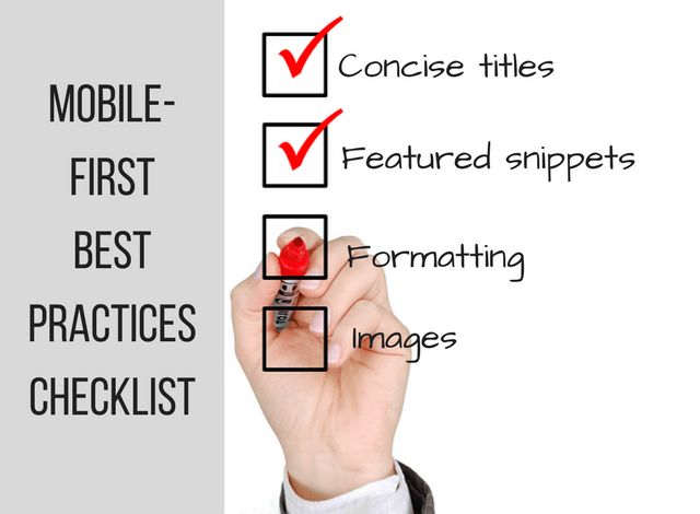 Image of a hand checking boxes with a market and text that reads mobile-first best practices