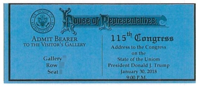 An image of a State of the Union ticket with a typo